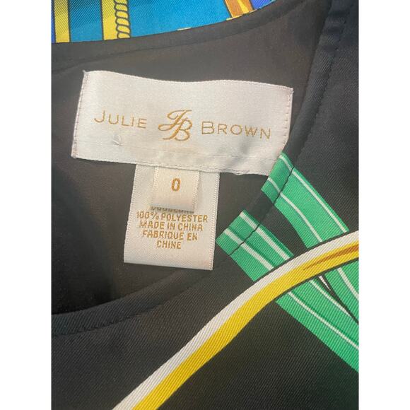 JULIE BROWN SHEATH DRESS 100% SILK SZ 0 EQUESTRIAN PRINT ECLECTIC CHIC COCKTAIL - Picture 2 of 16